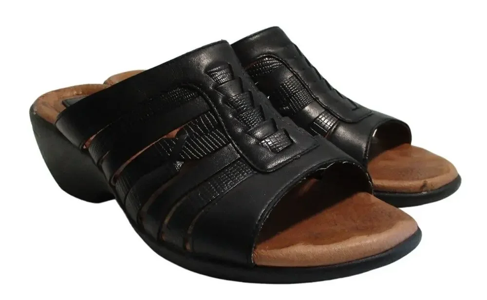 Clarks Artisan Women's Black Leather Slide Sandals #83443 Size 7.5M